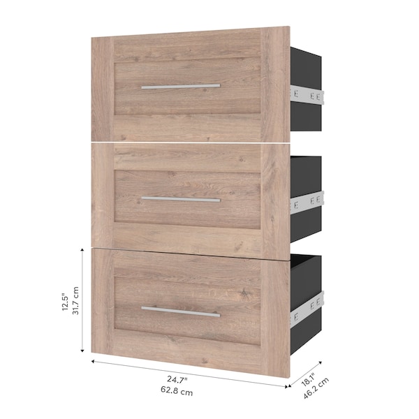 Bestar Pur 3 Drawer Set for Pur 25W Shelving Unit in rustic brown - 26163-000009