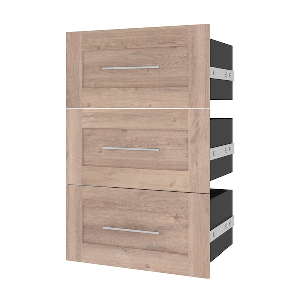 Bestar Pur 3 Drawer Set for Pur 25W Shelving Unit in rustic brown - 26163-000009