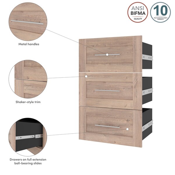 Bestar Pur 3 Drawer Set for Pur 25W Shelving Unit in rustic brown - 26163-000009