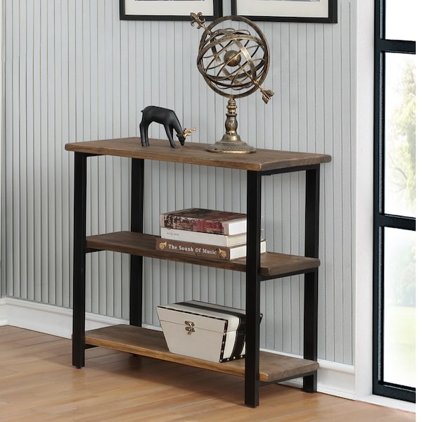 Alaterre Furniture Pomona 31"H 2-Shelf Metal and Solid Wood Under-Window Bookcase - AMBA1420