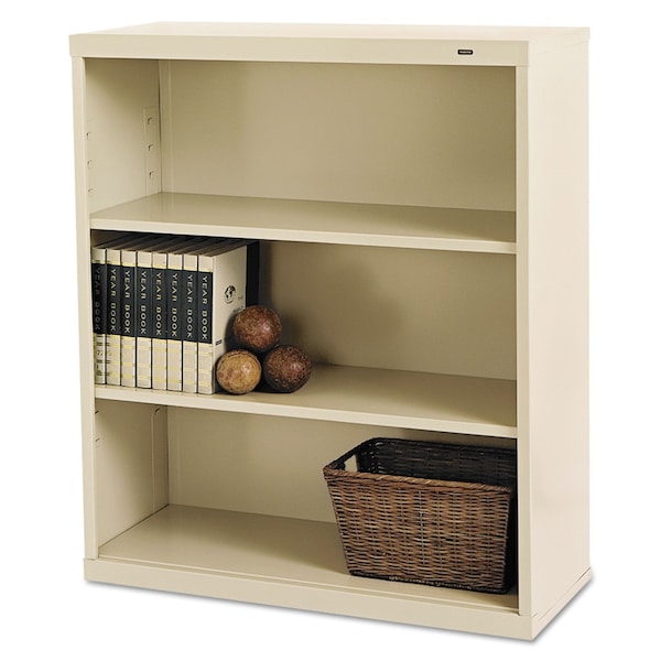 Tennsco Metal Bookcase, Three-Shelf, 34-1/2w x 13-1/2d x 40h, Putty - B-42PY
