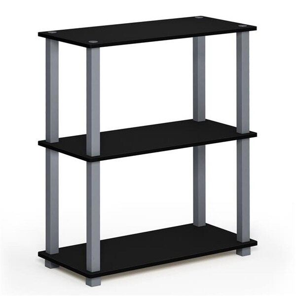 Furinno Furinno 18025BK-GY Turn-S-Tube 3-Tier Compact Multipurpose Shelf Display Rack with Square Tube - Black & Grey - 18025BK/GY