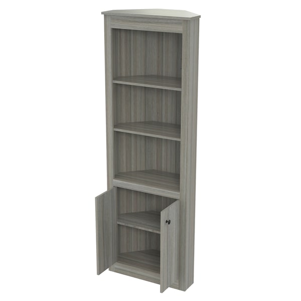 Inval Corner Bookshelf Wall Unit 70.02 in. H 5-shelf with Closed Storage in Smoke Oak - BE-10704