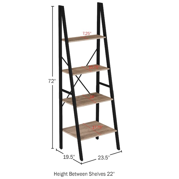 Hastings Home 4-Tier Ladder-Style Bookcase, Gray - 837541PJL