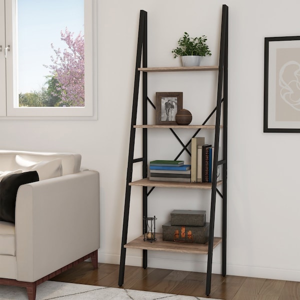 Hastings Home 4-Tier Ladder-Style Bookcase, Gray - 837541PJL