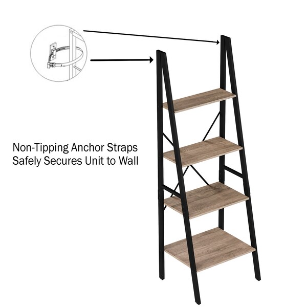 Hastings Home 4-Tier Ladder-Style Bookcase, Gray - 837541PJL