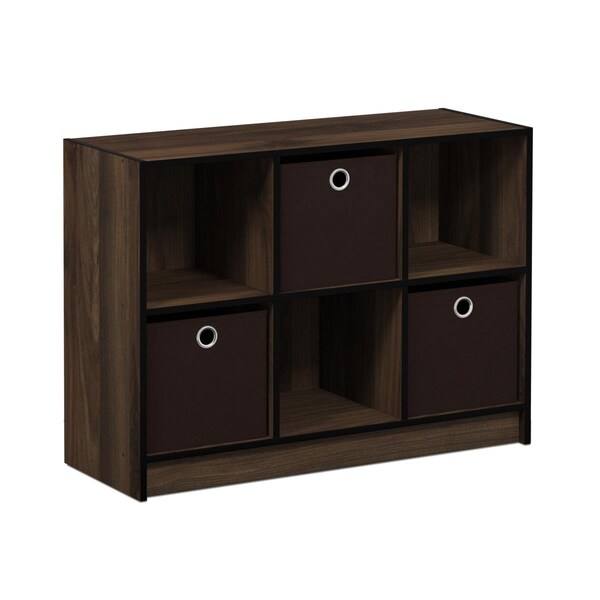 Furinno 99940CWN-DBR 3 x 2 Basic Bookcase Storage with Bins - Columbia Walnut & Dark Brown - 99940CWN/DBR