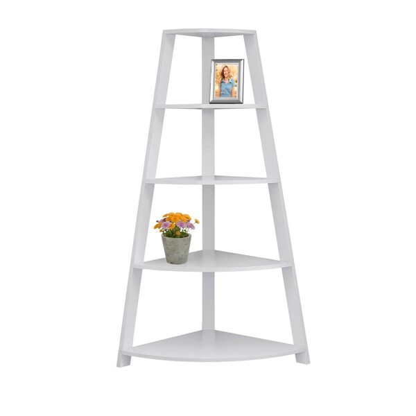 Homeroots 60 in. White Corner Accent Etagere Bookcase - 332801