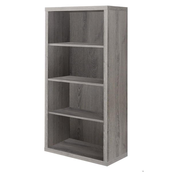 Homeroots 47.5 in. Dark Taupe Particle Board & MDF Bookshelf with Adjustable Shelves - 333358