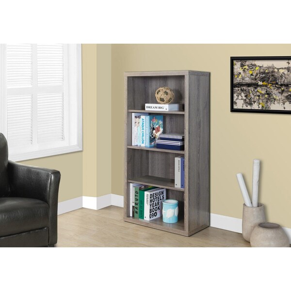 Homeroots 47.5 in. Dark Taupe Particle Board & MDF Bookshelf with Adjustable Shelves - 333358