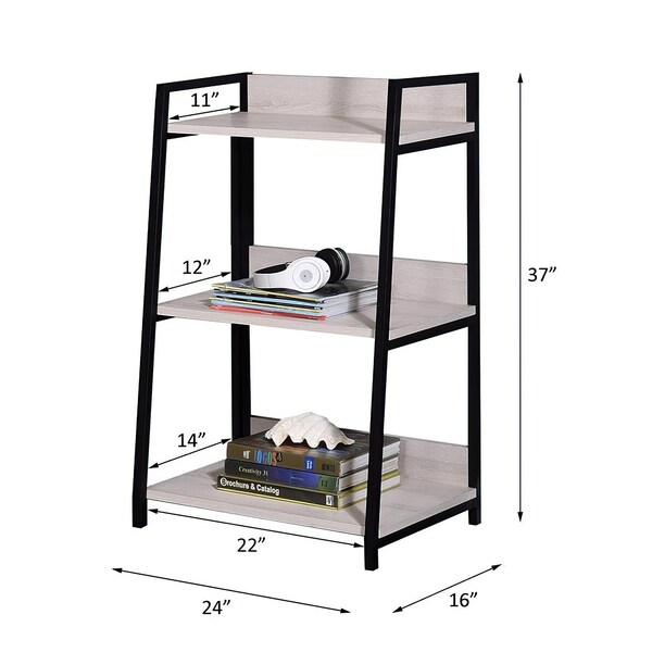 Acme Wooden 3 Tiers Ladder Bookshelf in Natural and Black - ER-030NL