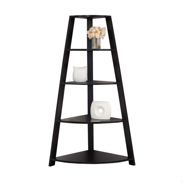 Homeroots 60 in. Cappuccino Corner Accent Etagere Bookcase - 332799
