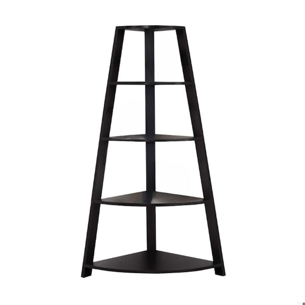 Homeroots 60 in. Cappuccino Corner Accent Etagere Bookcase - 332799
