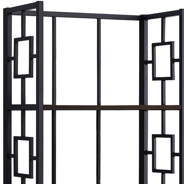 Homeroots 62 in. 4 Tier Bookcase Espresso with Black Metal Etagere - 376531