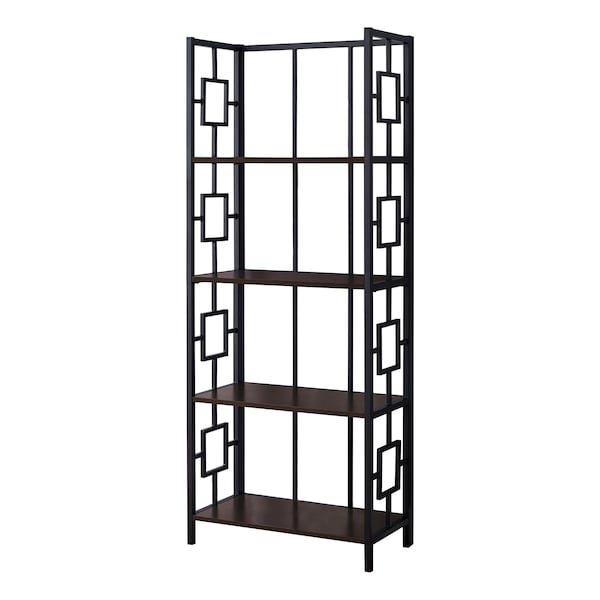 Homeroots 62 in. 4 Tier Bookcase Espresso with Black Metal Etagere - 376531