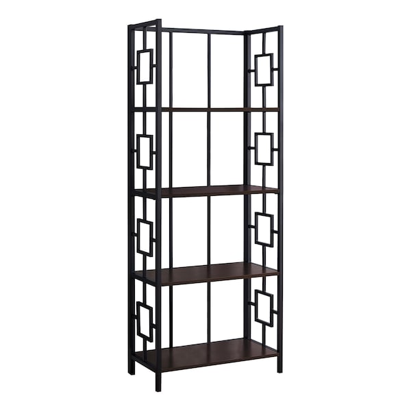Homeroots 62 in. 4 Tier Bookcase Espresso with Black Metal Etagere - 376531