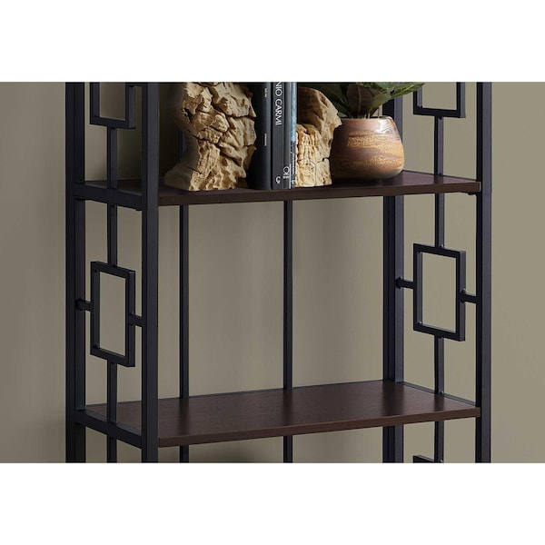 Homeroots 62 in. 4 Tier Bookcase Espresso with Black Metal Etagere - 376531