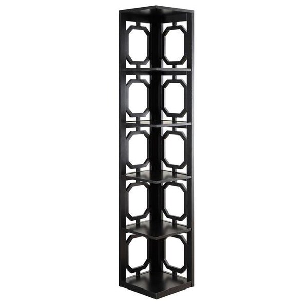 Chesterfield Leather 5 Tier Corner Bookcase; Black - 12 x 12 x63.75 in. - CH21834
