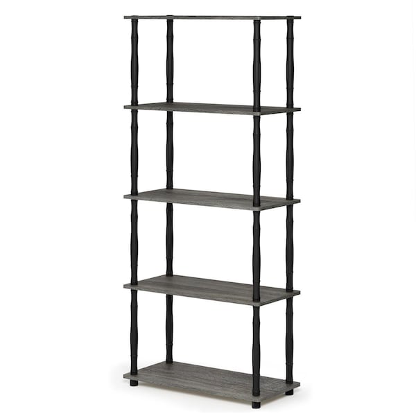 Furinno Turn-N-Tube 5-Tier Multipurpose Shelf Display Rack w/Classic Tubes - French Oak Grey & Black - 18032GYW/BK