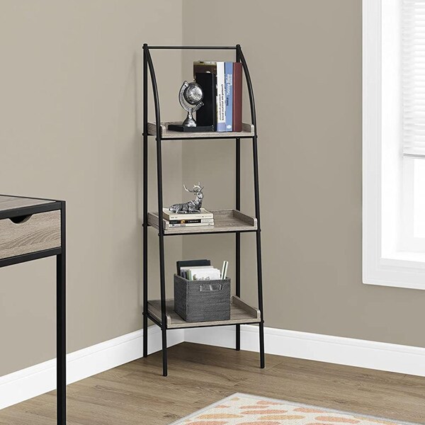 Homeroots 48 in. Dark Taupe MDF & Black Metal Bookshelf - 333424