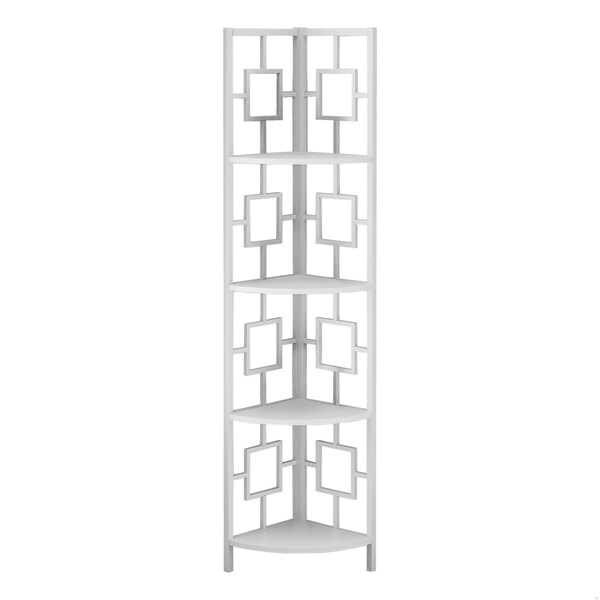 Homeroots 62 in. Bookcase White & White Metal Corner Etagere with 4 Shelves - 376528