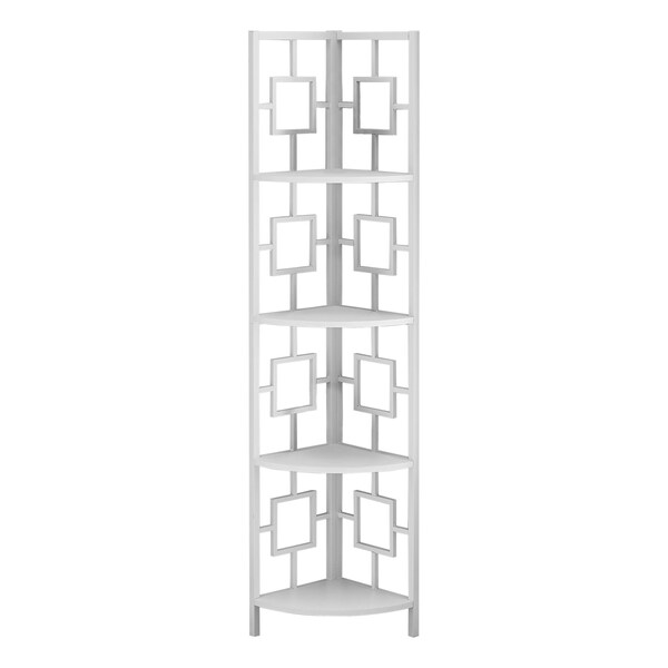 Homeroots 62 in. Bookcase White & White Metal Corner Etagere with 4 Shelves - 376528
