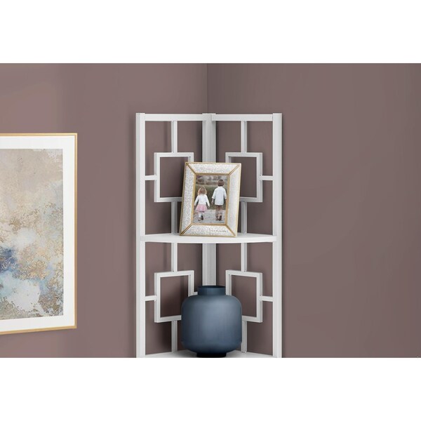 Homeroots 62 in. Bookcase White & White Metal Corner Etagere with 4 Shelves - 376528