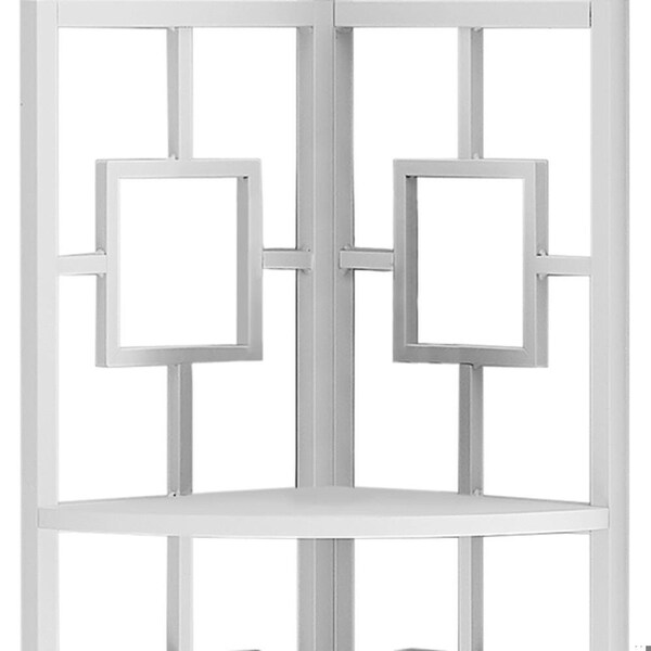 Homeroots 62 in. Bookcase White & White Metal Corner Etagere with 4 Shelves - 376528