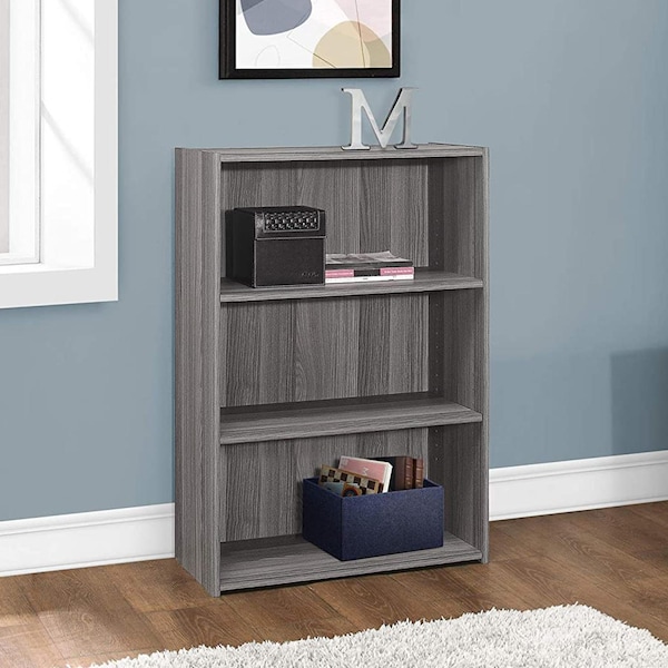 Homeroots Gray Reclaimed Wood-Look Bookcase with 3 Shelves 11.75 x 24.75 x 35.5 in. - 355731