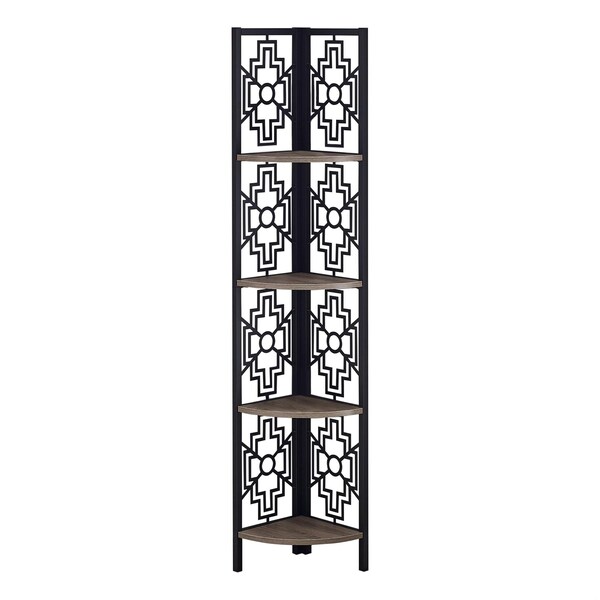 Homeroots 62 in. Bookcase with 4 Solid Taupe Shelves & Black Metal Corner Etagere - 376534