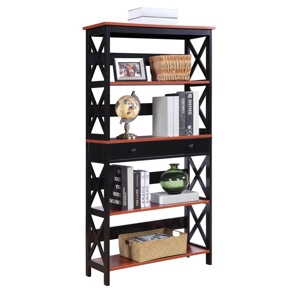 Convenience Concepts Oxford Bookcase with Drawer, Cherry Black - 5 Tier - 203051CH