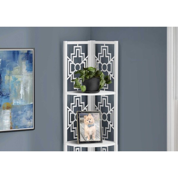 Homeroots 15.5 x 11 x 61.5 in. White Metal Corner Etagere Bookcase - 366068