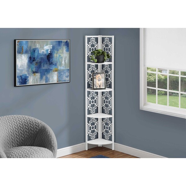 Homeroots 15.5 x 11 x 61.5 in. White Metal Corner Etagere Bookcase - 366068