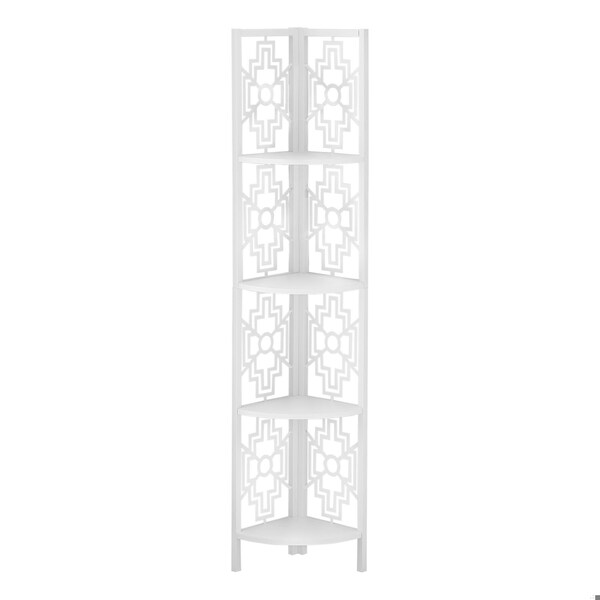 Homeroots 15.5 x 11 x 61.5 in. White Metal Corner Etagere Bookcase - 366068