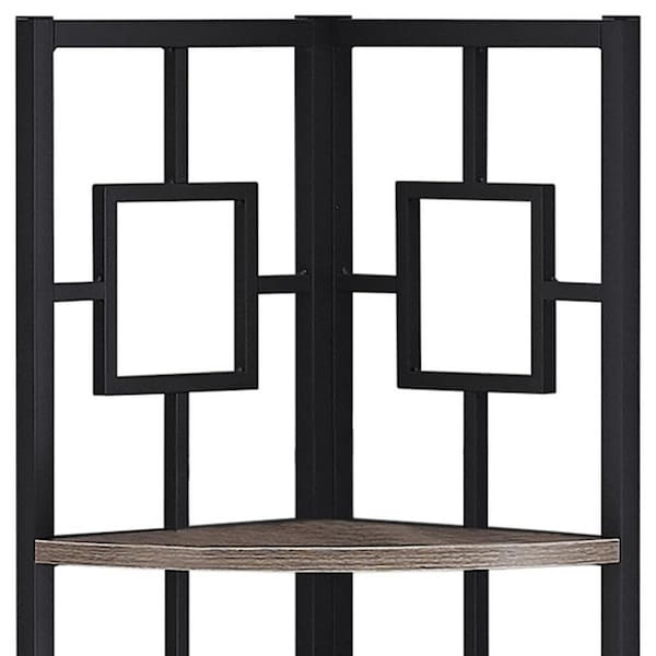 Homeroots 62 in. Dark Taupe & Black Metal Corner Bookcase with 4 Shelves - 376526