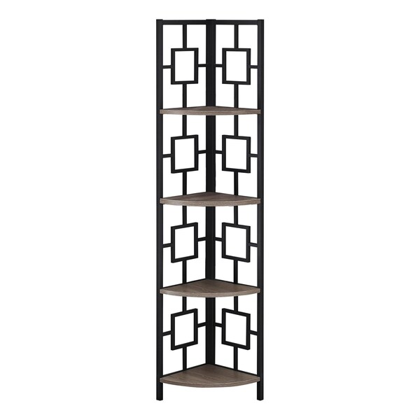 Homeroots 62 in. Dark Taupe & Black Metal Corner Bookcase with 4 Shelves - 376526