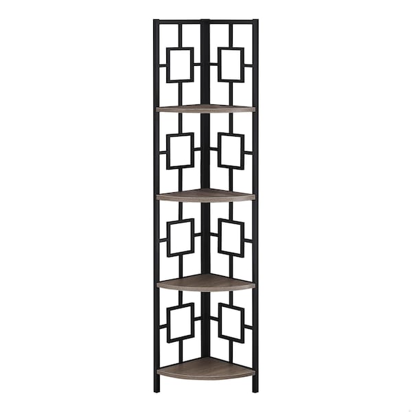 Homeroots 62 in. Dark Taupe & Black Metal Corner Bookcase with 4 Shelves - 376526
