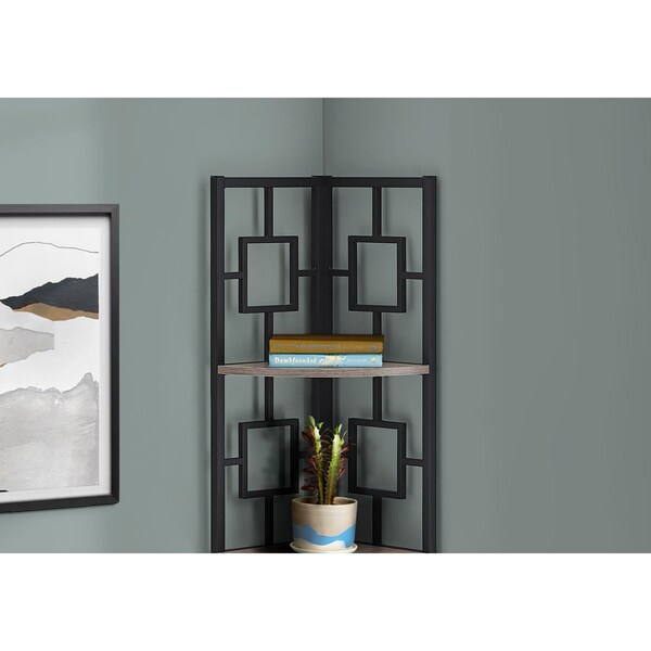 Homeroots 62 in. Dark Taupe & Black Metal Corner Bookcase with 4 Shelves - 376526