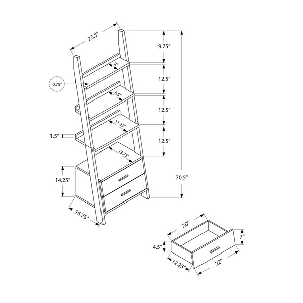 Homeroots 69 in. Grey & White Particle Board Ladder Bookcase with Two Storage Drawers - 332944