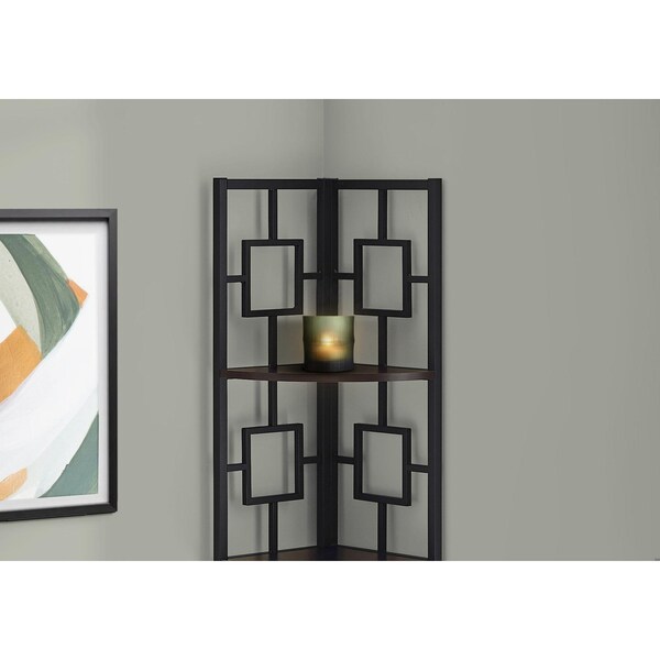 Homeroots 62 in. Bookcase Espresso & Black Metal Corner Etagere with 4 Shelves - 376527