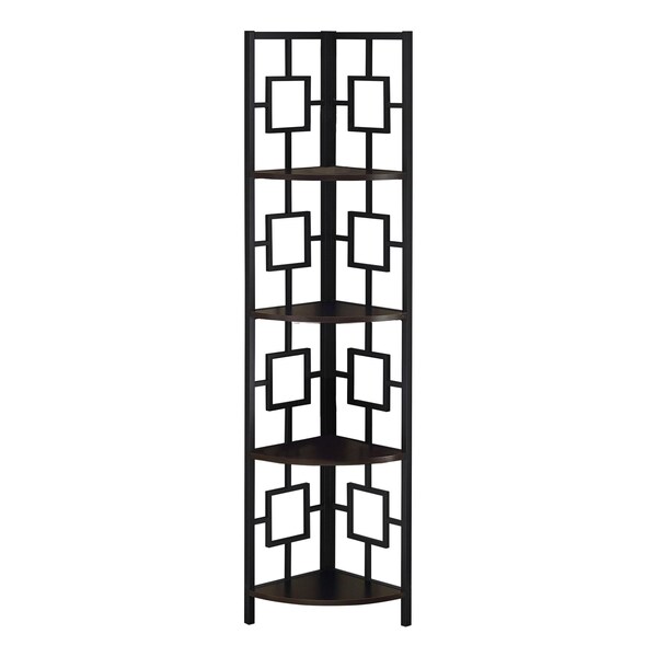 Homeroots 62 in. Bookcase Espresso & Black Metal Corner Etagere with 4 Shelves - 376527