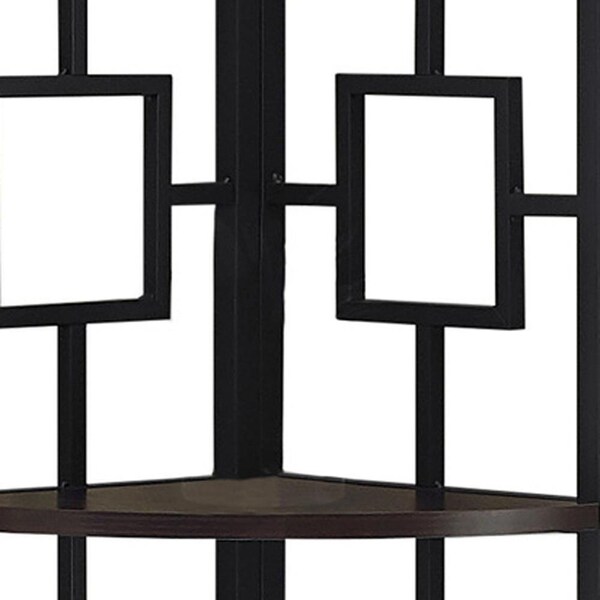 Homeroots 62 in. Bookcase Espresso & Black Metal Corner Etagere with 4 Shelves - 376527