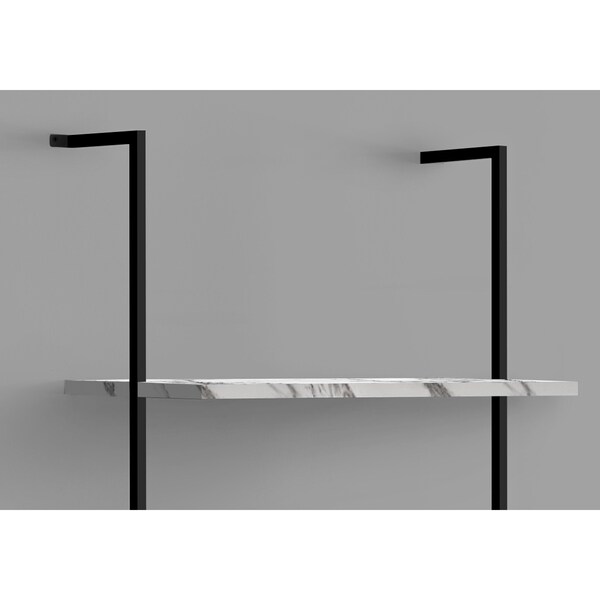Monarch Specialties Bookshelf, Bookcase, Etagere, Ladder, 5 Tier, 72"H, Office, Bedroom, Metal, White Marble Look, Black - I 3685