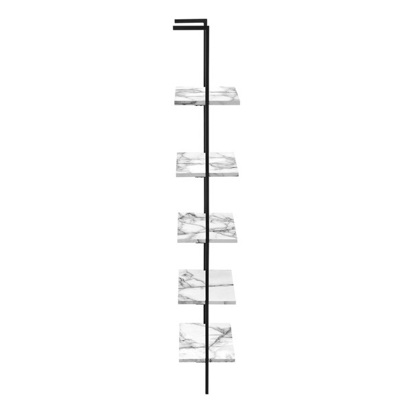 Monarch Specialties Bookshelf, Bookcase, Etagere, Ladder, 5 Tier, 72"H, Office, Bedroom, Metal, White Marble Look, Black - I 3685