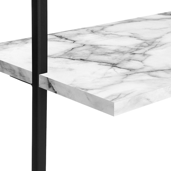 Monarch Specialties Bookshelf, Bookcase, Etagere, Ladder, 5 Tier, 72"H, Office, Bedroom, Metal, White Marble Look, Black - I 3685