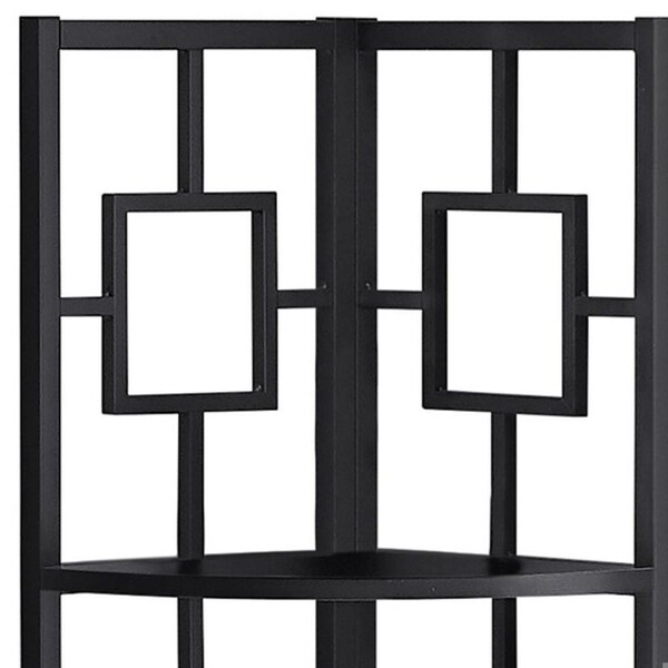 Homeroots 62 in. Metal Corner Black Bookcase with 4 Shelves - 376525