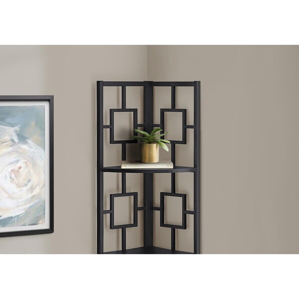 Homeroots 62 in. Metal Corner Black Bookcase with 4 Shelves - 376525