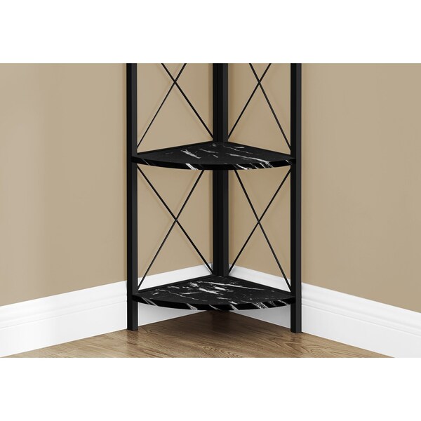 Monarch Specialties Bookshelf, Bookcase, Etagere, Corner, 4 Tier, 60"H, Office, Bedroom, Metal, Black Marble Look - I 3650