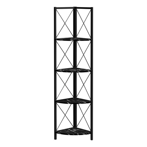 Monarch Specialties Bookshelf, Bookcase, Etagere, Corner, 4 Tier, 60"H, Office, Bedroom, Metal, Black Marble Look - I 3650