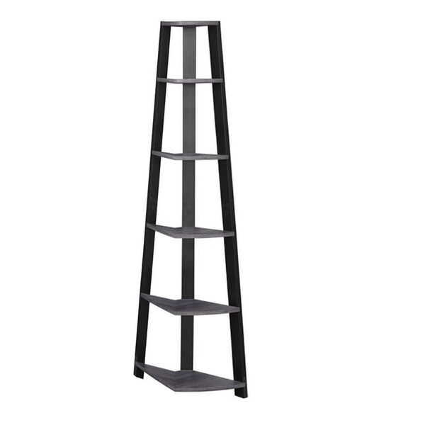 Homeroots 72 in. Grey & Black Particle BoardLaminate & MDF Corner Bookshelf - 332941